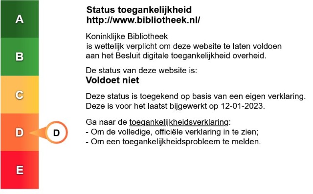 Het toegankelijkheidslabel van de Bibliotheek.nl. Volg de link voor de toegankelijke versie van dit label.